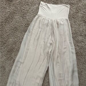 Elegant silk Women's Pants in beige color